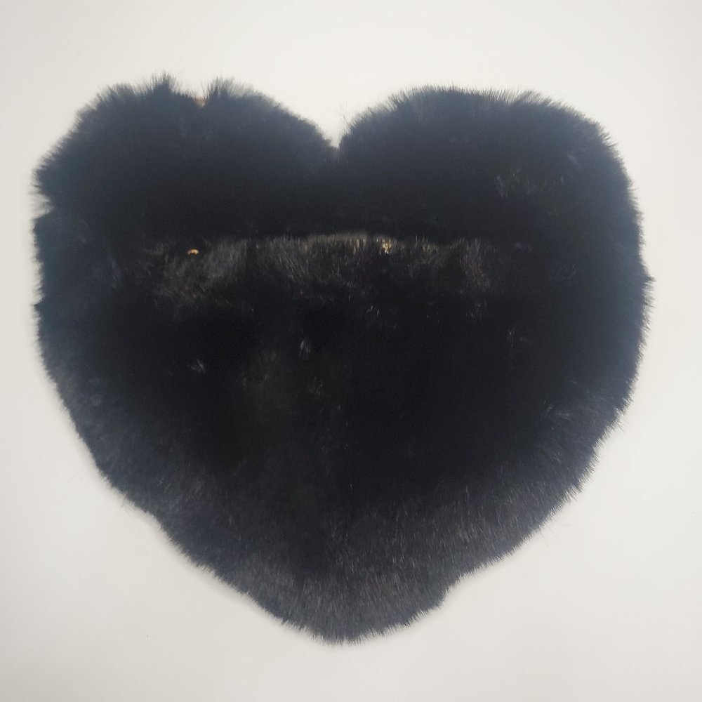 NWOT Black Fuzzy Heart Chain Crossbody Purse With Gold Accents